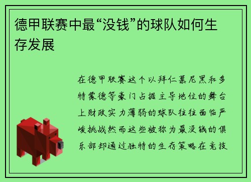 德甲联赛中最“没钱”的球队如何生存发展